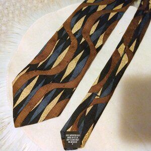 Vintage Ziggurat Wide Silk Neck Tie 54” Retro Abstract Art Deco USA Made Brown